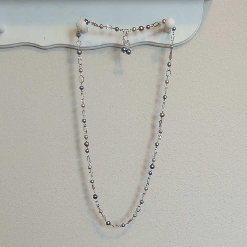 Premiere Jewelry Pink And Gray Pearl Beaded Necklace With Earrings